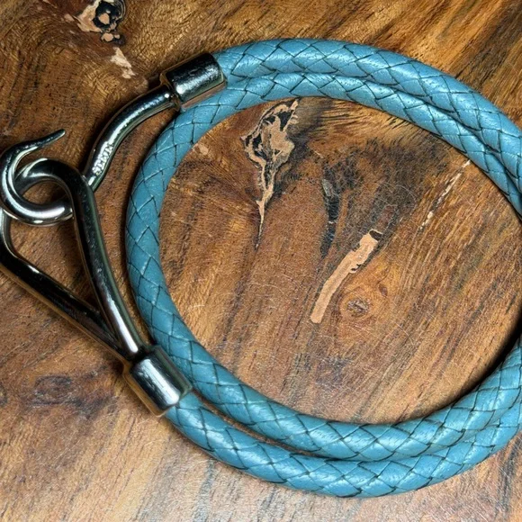 HERMES Jumbo H BRACELET doble wrap with turquoise leather. - Picture 3 of 8